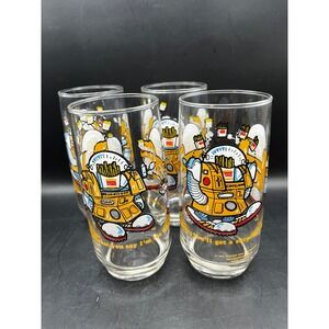 Vtg Set of 4 1979 Burger King Collector Series Glass Wizard of Fries Robot 16 oz